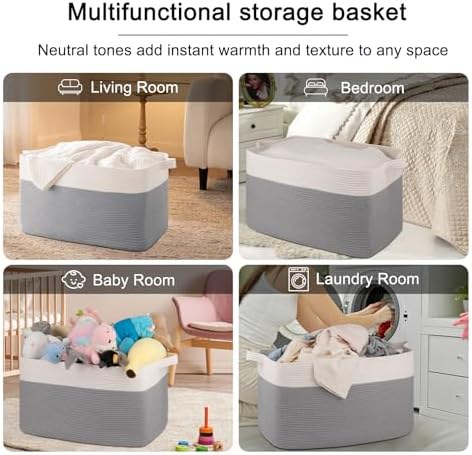 OIAHOMY Extra Large Blanket Basket, 95L Cotton Rope Woven Laundry Basket - Image 6