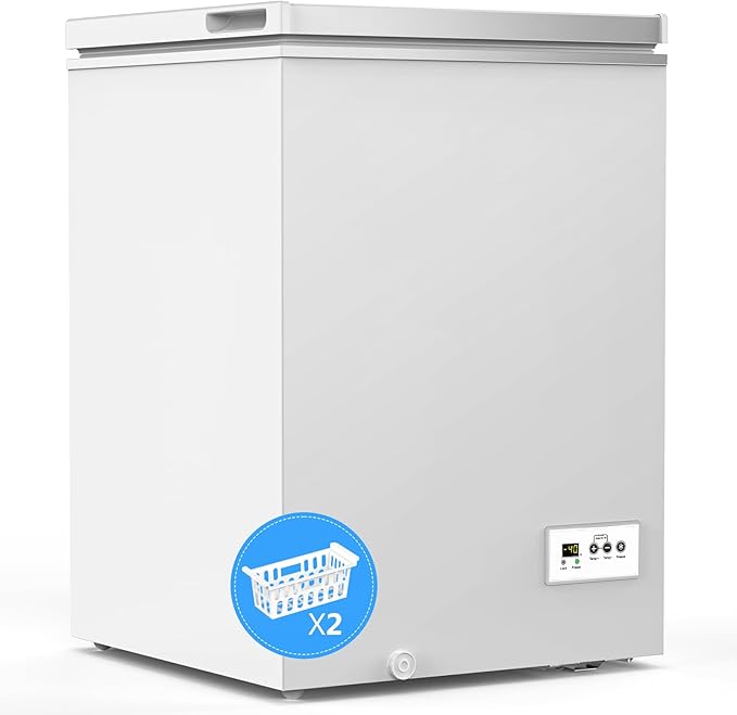 COWSAR 3.5 Cu.Ft Chest Freezer, 14℉ to -40℉ Ultra-Low Temperature Deep Freezer with 2 Removable Stainless Steel Baskets, Electronic Control, 7 Level Adjustable Thermostat