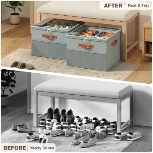 Shoe Organizer for Closet, 2 Pack Foldable Shoe Storage Organizer Box Bin - Image 5
