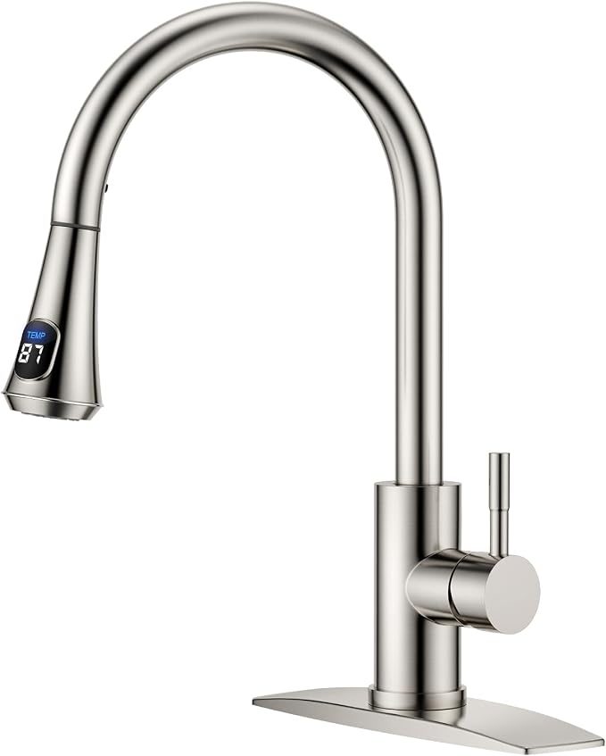 FORIOUS Kitchen Faucet with Temperature Digital Display, Brushed Nickel | High by FORIOUS