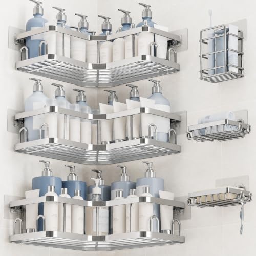 Veken Large Capacity Corner Shower Caddy 6-Pack, Advanced Rustproof Design by Veken