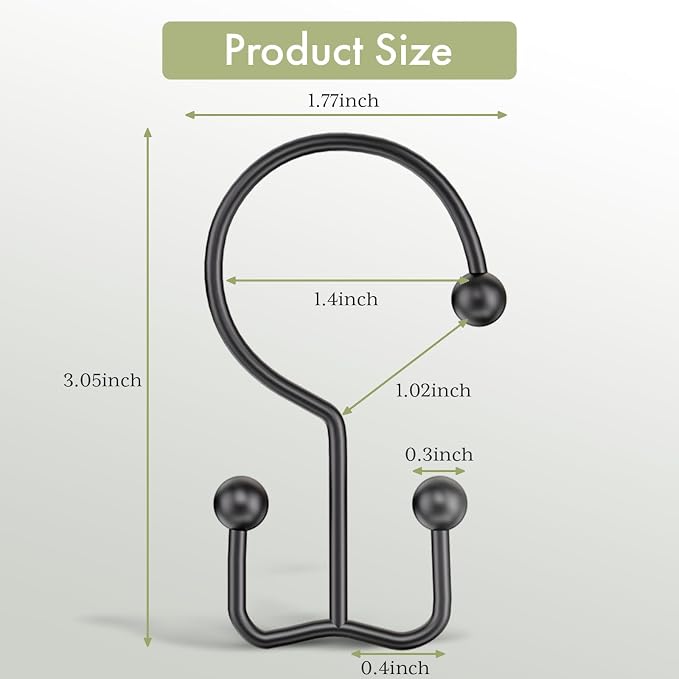 Shower Curtain Hooks Black Double Shower Curtain Hooks, Shower Curtain Rings - Image 2