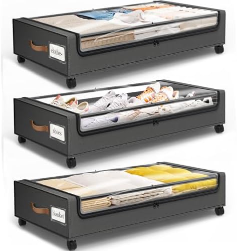 Under Bed Storage with Wheels 3Pack Storage Containers with Clear Window by SpaceHacks