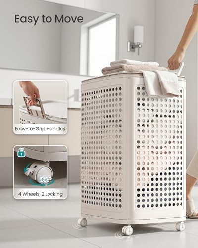 SONGMICS Laundry Hamper with Wheels, 75 L Laundry Basket with Lid - Image 5