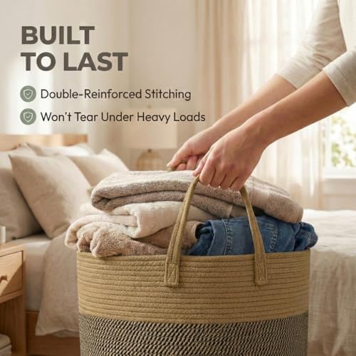 JMvicyroam 65L Extra Large Machine Washable Cotton Rope Blanket Basket - Image 6