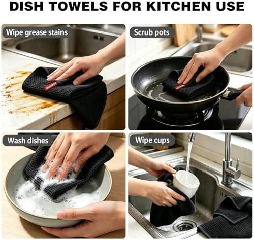 QUILTINA Kitchen Dish Cloths 6 Pack, 12 x 12 Inches, 100% Cotton Waffle Weave - Image 6