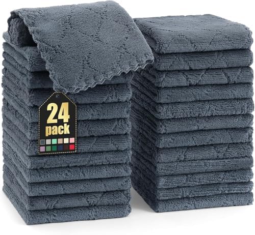 Homaxy 24 Pack Super Soft & Absorbent Dish Cloths, Dark Grey by Homaxy