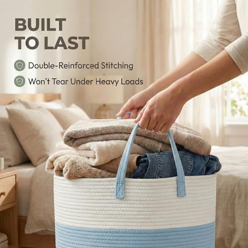 JMvicyroam 65L Extra Large Machine Washable Cotton Rope Blanket Basket - Image 6
