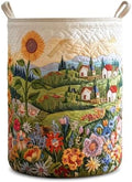 Quilted Laundry Basket with Handles, Boho Floral Quilted Storage Hamper by Unknown