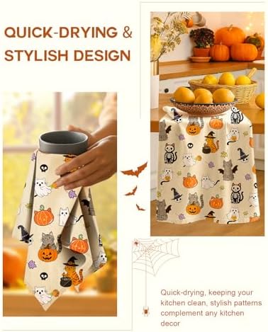 Miss Adola 150GSM Flour Sack Kitchen Towels Set of 2, Spooky Cats - Image 4