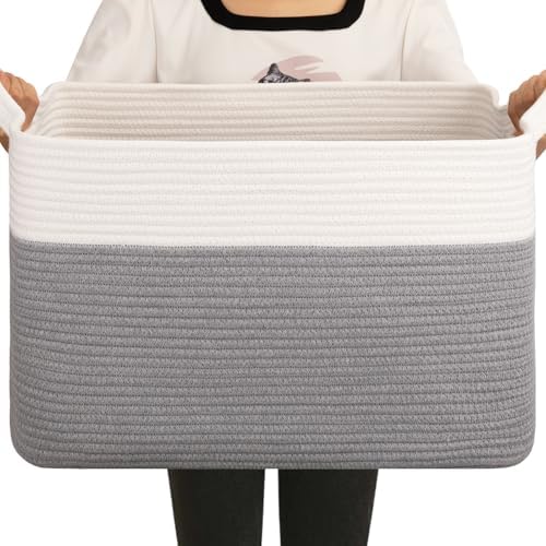 OIAHOMY Large Blanket Basket, 65L Cotton Rope Woven Laundry Basket, Toy Bin by MasterofSpaceOptimization