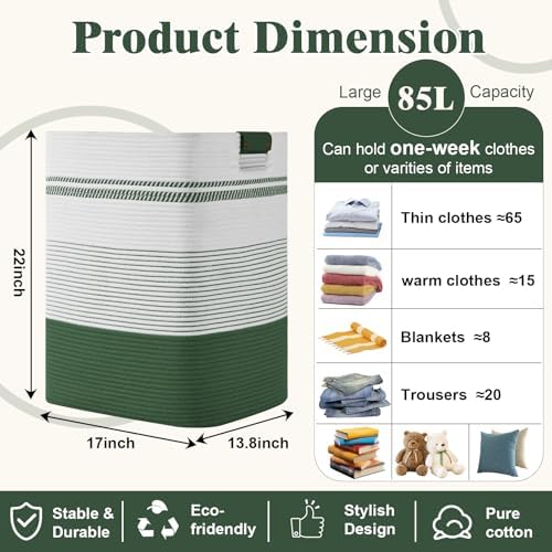 Laundry Hamper, 85L Tall Laundry Basket - Image 3
