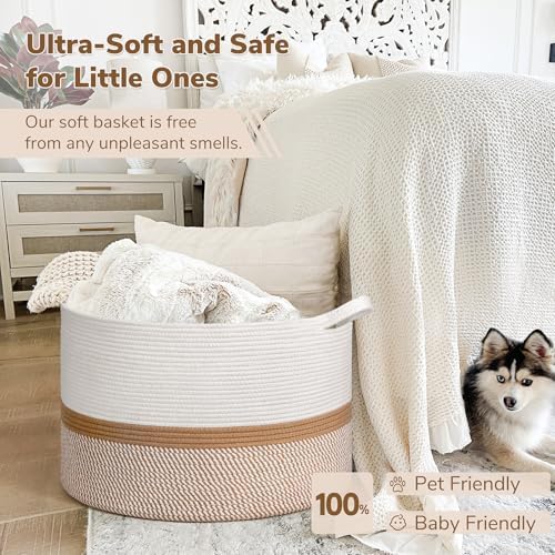 INDRESSME XXXLarge Woven Rope Blanket Basket Living Room White Camel - Image 6