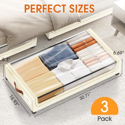 Under Bed Storage with Wheels 3Pack Storage Containers with Clear Window - Image 2