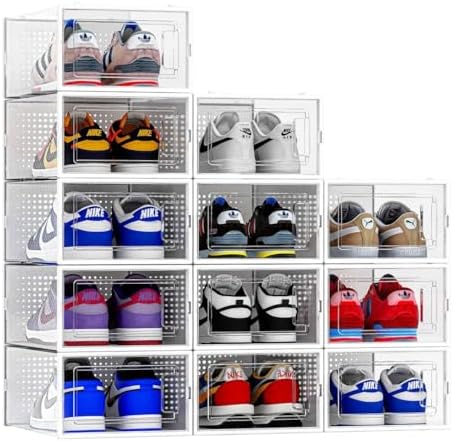 12 Pack Shoe Organizer Storage Bins, Space Saving Foldable Shoe Storage Bins by Seseno