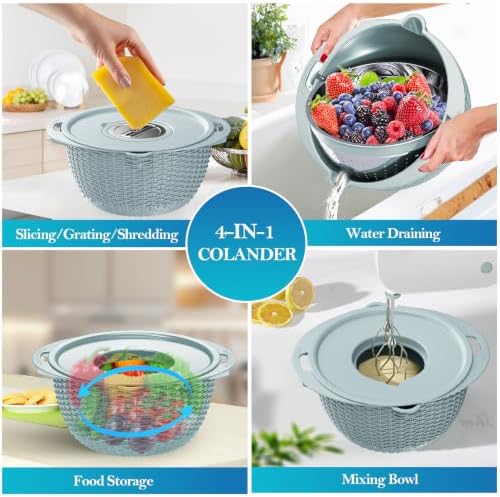 4 in 1 Colander with Mixing Bowl Set, Colander - Image 6