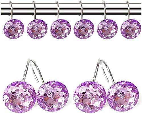 12 Pcs Bling Rhinestones Shower Curtain Hooks Bathroom Rolling Hooks - Image 2