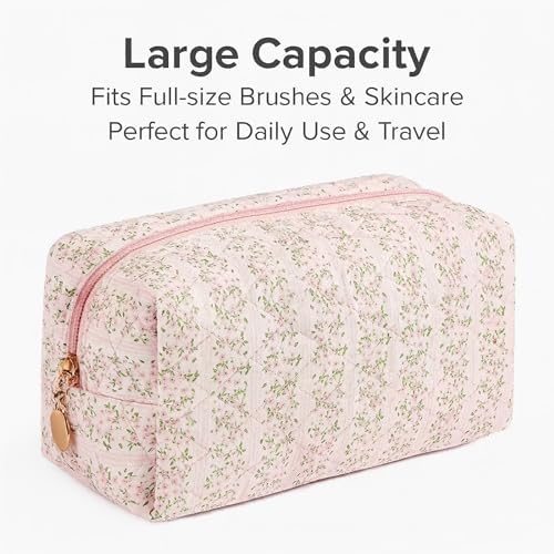 Large Pencil Case, Quilted Cotton Pencil Pouch, Cute Floral Pen Bag - Image 2
