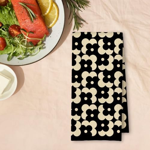 Beige and Black Moroccan Kitchen Towels, Boho Abstract Dish Tea Towels - Image 4