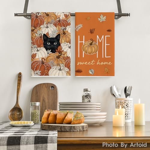 Artoid Mode Orange Pumpkin Cat Fall Kitchen Towels Set of 4 18x26 Inch - Image 2