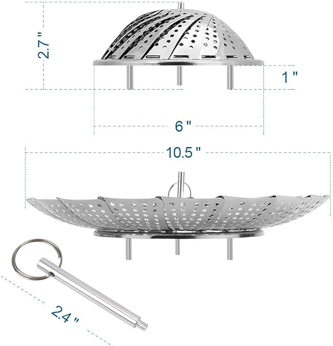 Vegetable Steamer Basket, Premium Stainless Steel Veggie Steamer Basket for cooking - Folding Expandable Steamers to Fits Various Size Pot (Large(6" to 10.5")