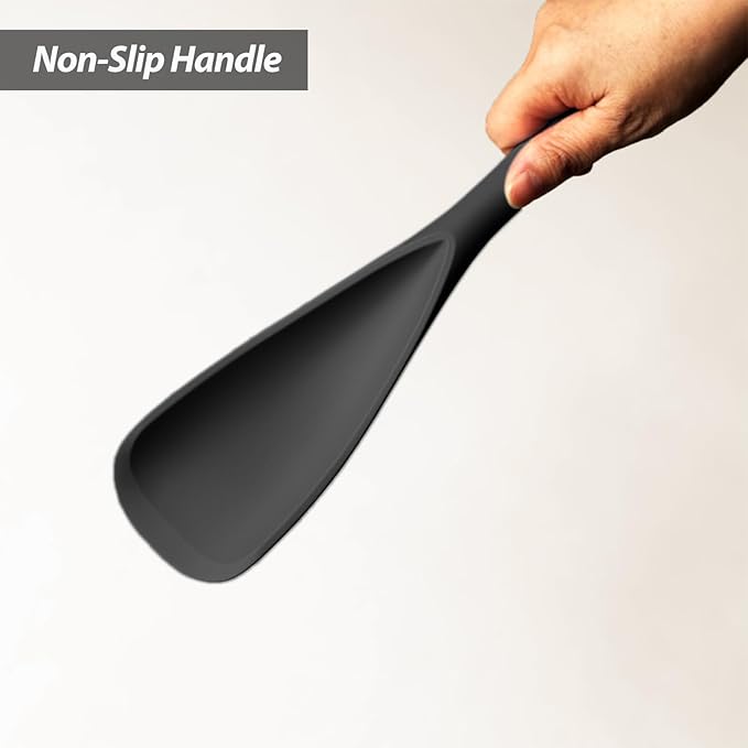 Cooking Spoon for Nonstick Cookwares, VOVOLY Silicone Spoon for Mixing, Scoop, and Scrape,Seamless Design, 12.6'', 2 Pack, Black