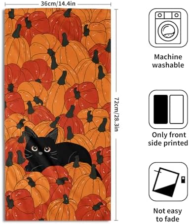 Fall Black Cat Pumpkins Bathroom Towels Set Autumn Leaves Hand Towels - Image 2