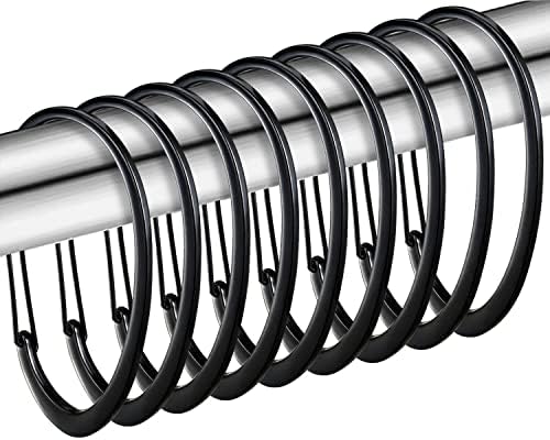Black Shower Curtain Rings, Rustproof Shower Curtain Hooks by ZESLMG