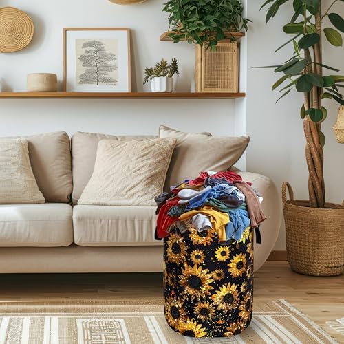 Sunflowers Laundry Basket Oxford Cloth Foldable Hamper 18.9x16.5 Inch - Image 2