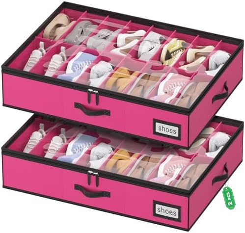 homyfort Shoe Organizer Under Bed, Fits 32 Pairs, Under bed Shoe Storage Boxes by homyfort