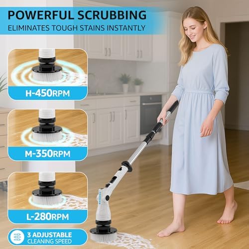 Electric Spin Scrubber, 3 Speeds 8 Heads Bathroom Cleaning Brush - Image 3