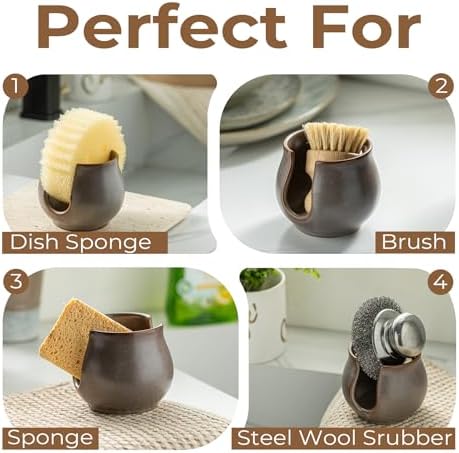 Zoeeker Sponge Holder for Kitchen Sink, Ceramic Dish Sponge Drying Rack Scrubby - Image 4