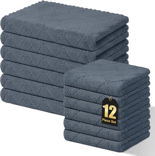 Homaxy Super Soft 12 Pack Kitchen Towels and Dishcloths Set, Dark Grey by Homaxy