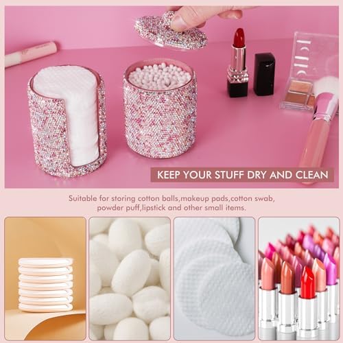 KEYPOWER Bling Rhinestone Cotton Ball Pad Swabs Make Up Pads Dispenser Holder - Image 6