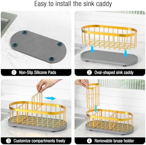 Sink Caddy Kitchen Sink Organizer, Sponge & Brush Holder, Stone Drying Mat - Image 5