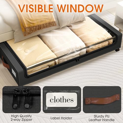 Under Bed Storage with Wheels 3Pack Storage Containers with Clear Window - Image 3
