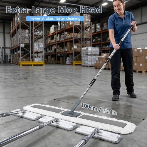 Masthome Commercial Dust Mop, Total 2 Reusable Pads, 360° Swivel Wet Dry Mops - Image 2