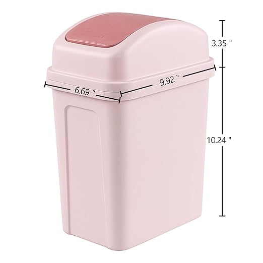 Small Trash Can, 1.8 Gallons Bathroom Garbage Can with Lid Swing-Top, Slim Plastic Garbage Bin for Dorm, Office, Bedroom, Kitchen, Living Room (Pink)