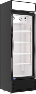 Merchandiser Refrigerator with Glass Doors 23”, Beverage Display Cooler, Commercial Upright Refrigerator Display with LED Lighting, Adjustable Shelves for Beverages, Beer, and Drinks, Black