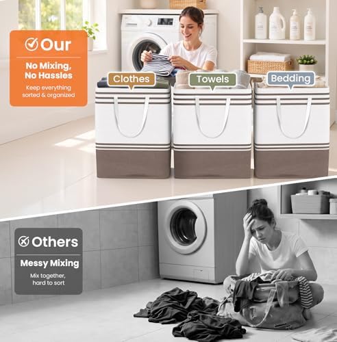 TranquilRelax 3-Pack Laundry Basket, Laundry Hamper, Khaki-100L - Image 6
