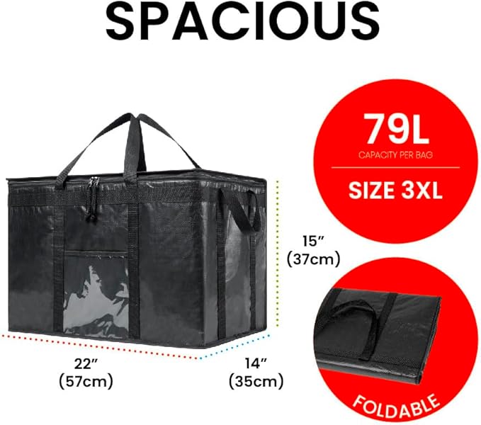 NZ home Insulated Bags for Food Delivery (3XL PRO) Grocery Shopping Cooler Bag, Pizza Delivery, Hot & Cold Catering Tote, Reusable, Foldable & Heavy Duty (10 Pack, Grey)