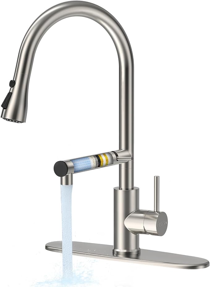 FEELSO Filter Water Kitchen Faucets, Pull Down Sprayer, Brushed Nickel | by FEELSO