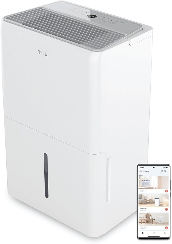 TCL 4,500 Sq. Ft. Smart Dehumidifier, Energy Star, 50 Pints Per Day, Moisture & Humidity Absorber for Bedroom, Bathroom, Basement & Other Rooms, Works with Alexa/Google Assistant