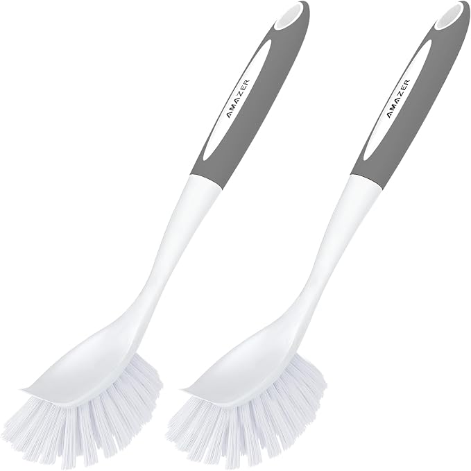 Dish Brush with Handle, 2 Pack Kitchen Scrub Brushes by Amazer