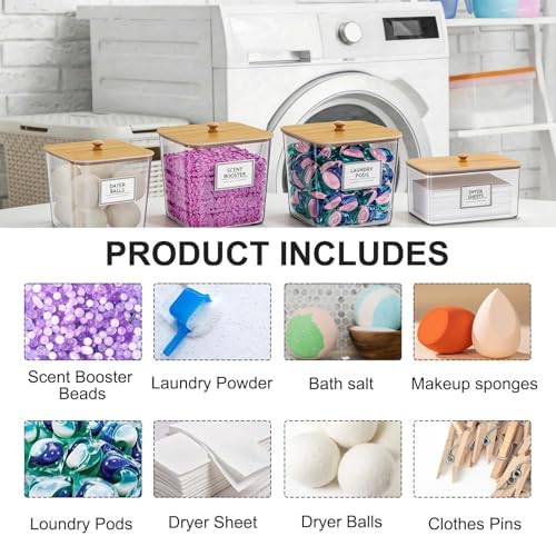 FUSHITON Laundry Pods Storage Container, 3+1 Clear Storage Bins - Image 4