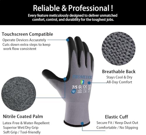 PROMEDIX P Nitrile Coated Work Gloves, MicroFoam Safety Work Gloves Men - Image 4