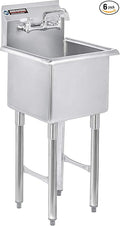 DuraSteel 304 Commercial Stainless Steel Utility Sink - 15 Inch Tub Freestanding Prep Kitchen Sink w/Faucet - NSF Hand Wash Station for Kitchen Sinks, Outdoor, Laundry Room, Garage Small Kitchenette