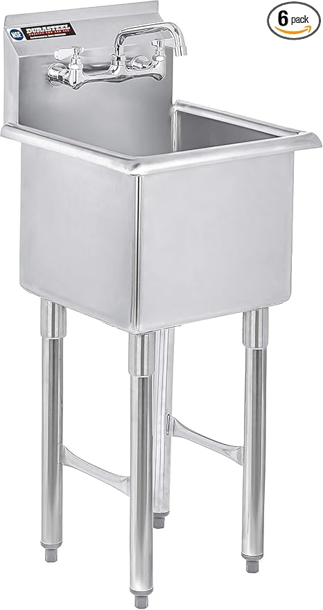 DuraSteel 304 Commercial Stainless Steel Utility Sink - 15 Inch Tub Freestanding Prep Kitchen Sink w/Faucet - NSF Hand Wash Station for Kitchen Sinks, Outdoor, Laundry Room, Garage Small Kitchenette