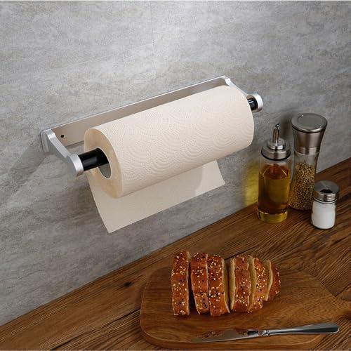 pu&lizfii Adhesive Or Drilling Silver Kitchen Paper Towel Holder Under Cabinet - Image 2