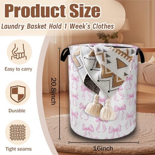 Pink Bow Laundry Hamper, Laundry Baskets, Waterproof Oxford Cloth Toy Storage - Image 2